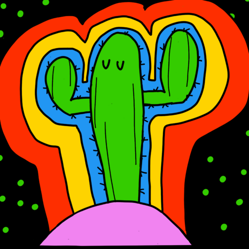 Magical cactus with bright colors and green stars